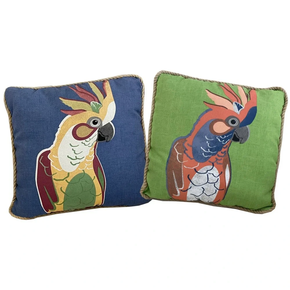 Parrot Bird Indoor/Outdoor Throw Pillows Square Rope Edge Allen + Roth Set 2